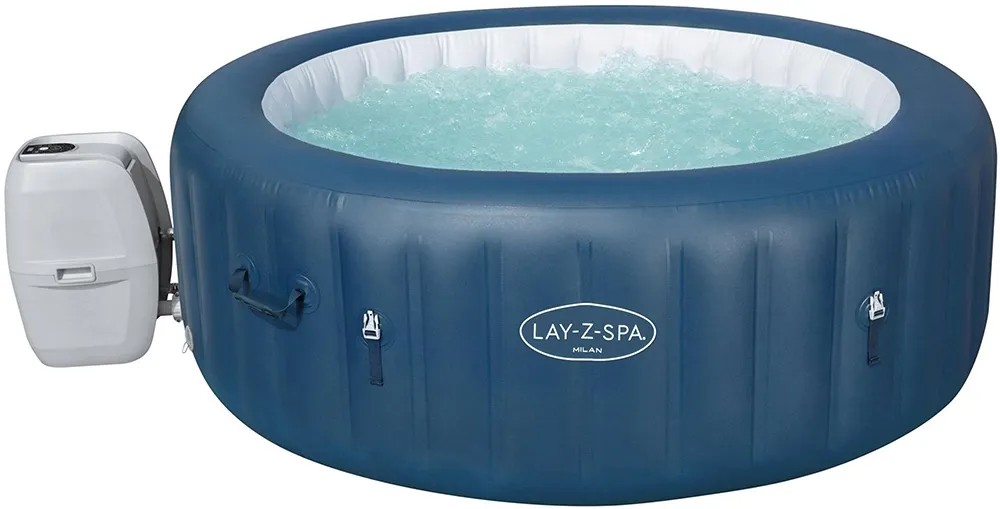 Bestway Lay-Z-Spa Milan AirJet Plus, felfújható kerek, kék színű pezsgőfürdő szivattyúval. Bestway Lay-Z-Spa Milan AirJet Plus, felfújható kerek, kék színű pezsgőfürdő szivattyúval.