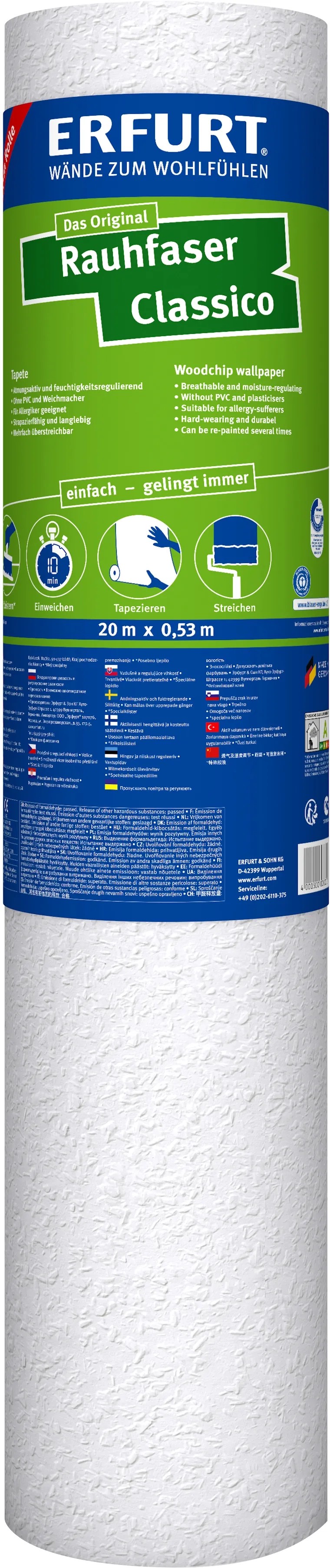 Tekercs Erfurt Rauhfaser Classico tapéta, 20x0,53 m, átfesthető, klasszikus struktúra. Tekercs Erfurt Rauhfaser Classico tapéta, 20x0,53 m, átfesthető, klasszikus struktúra.