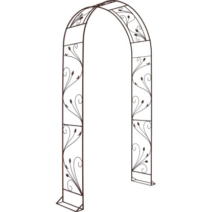Rózsaív fém levél- és rózsamintás 116 cm x 36 cm x 230 cm rozsdaszínű Rózsaív fém levél- és rózsamintás 116 cm x 36 cm x 230 cm rozsdaszínű