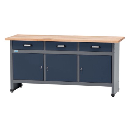 Küpper munkapad 3 ajtóval és 3 fiókkal 84 cm x 170 cm x 60 cm sötétkék Küpper munkapad 3 ajtóval és 3 fiókkal 84 cm x 170 cm x 60 cm sötétkék