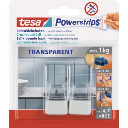 tesa Powerstrips nagy szögletes nyom nélküli akasztó átlászó-fehér 2 db tesa Powerstrips nagy szögletes nyom nélküli akasztó átlászó-fehér 2 db