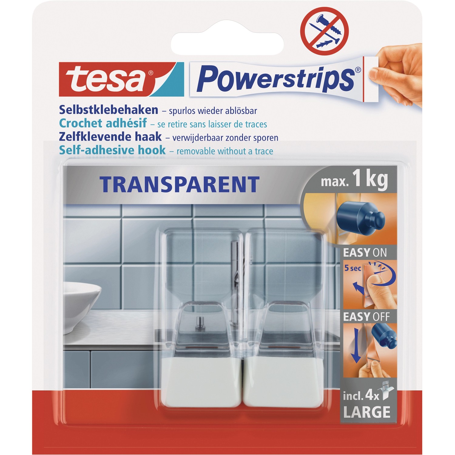 tesa Powerstrips nagy szögletes nyom nélküli akasztó átlászó-fehér 2 db tesa Powerstrips nagy szögletes nyom nélküli akasztó átlászó-fehér 2 db