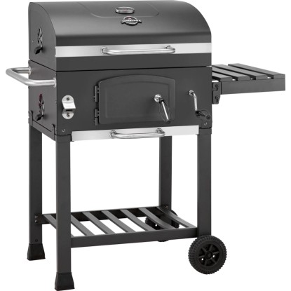 Fekete Jamestown Jaxon faszenes grill polccal és hőmérővel. Fekete Jamestown Jaxon faszenes grill polccal és hőmérővel.
