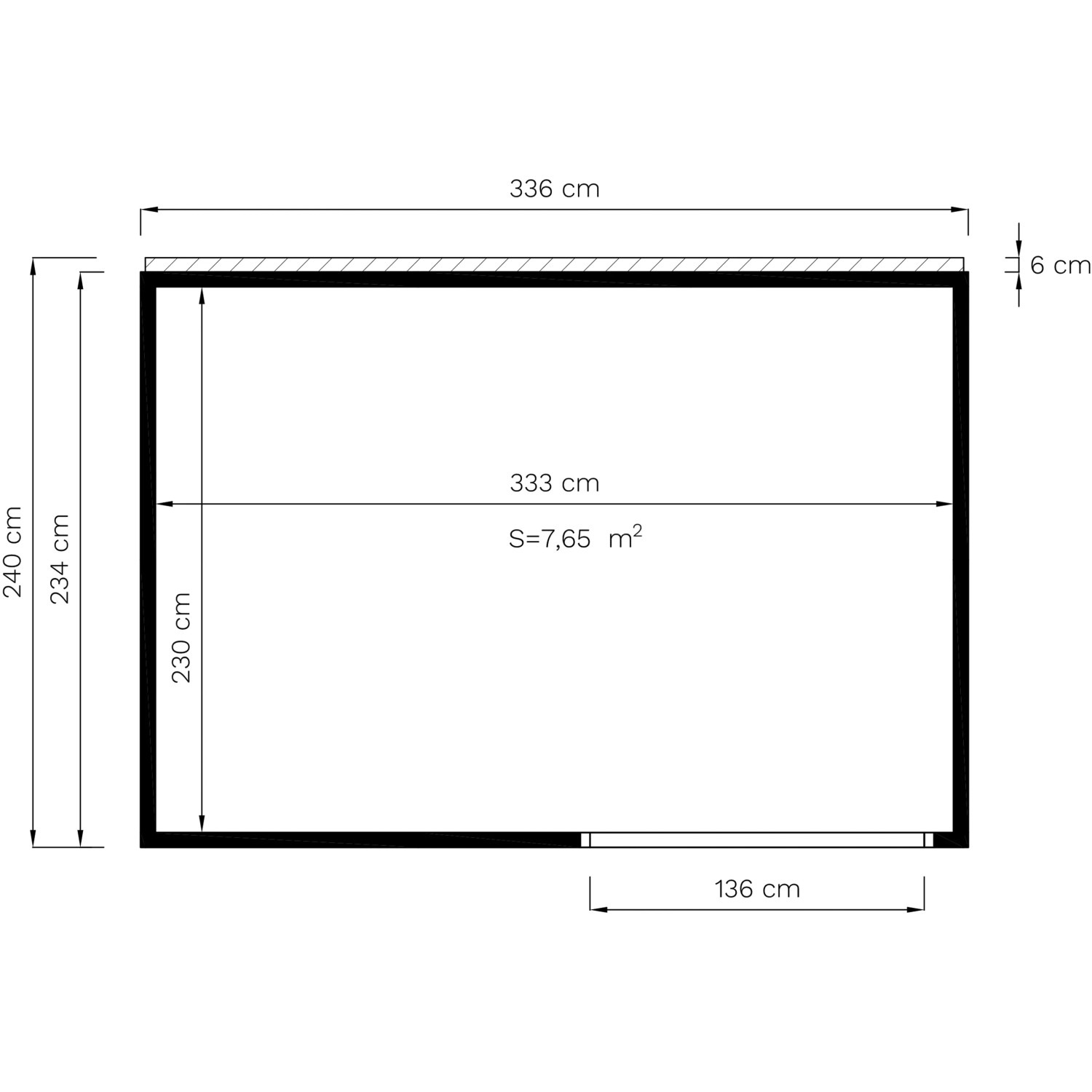 Bertilo Pavilion Garden Lounge 2 természetes alaprajz, méretek 234x337cm, terület 7,65m². Bertilo Pavilion Garden Lounge 2 természetes alaprajz, méretek 234x337cm, terület 7,65m².