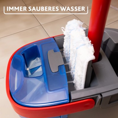 Vileda H2PrO lapos felmosó szett: Vödör dupla tartályos rendszerrel a tiszta felmosáshoz. Vileda H2PrO lapos felmosó szett: Vödör dupla tartályos rendszerrel a tiszta felmosáshoz.
