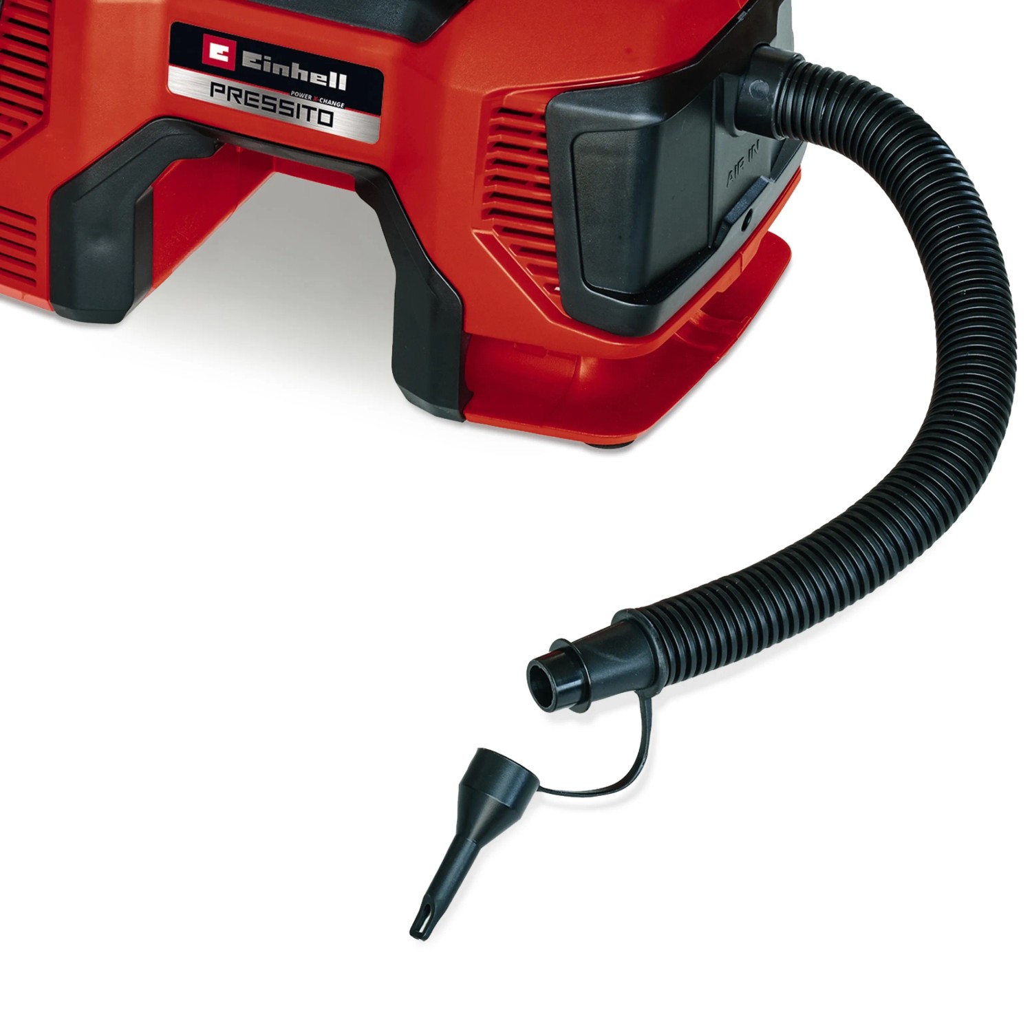 Einhell Power X-Change Pressito 18/21 Solo akkus légpumpa tömlővel és adapterrel. Ideális gumiabroncsok és labdák felfújásához. Einhell Power X-Change Pressito 18/21 Solo akkus légpumpa tömlővel és adapterrel. Ideális gumiabroncsok és labdák felfújásához.