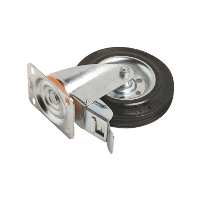 Önbeálló szállítógörgő rugalmas kerékkel és leállítóval, átmérő: 200 mm, 210 kg Önbeálló szállítógörgő rugalmas kerékkel és leállítóval, átmérő: 200 mm, 210 kg