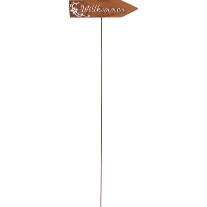 "Willkommen" feliratú földbe szúrható útjelző nyíl 115 cm rozsdaszínű "Willkommen" feliratú földbe szúrható útjelző nyíl 115 cm rozsdaszínű