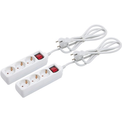 Hármas hálózati elosztó kapcsolóval 2 darabos csomag fehér Hármas hálózati elosztó kapcsolóval 2 darabos csomag fehér