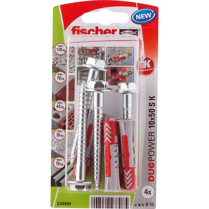 Fischer Duopower 10x50 S K dübel, csavarokkal, különböző építőanyagokhoz alkalmas. Fischer Duopower 10x50 S K dübel, csavarokkal, különböző építőanyagokhoz alkalmas.