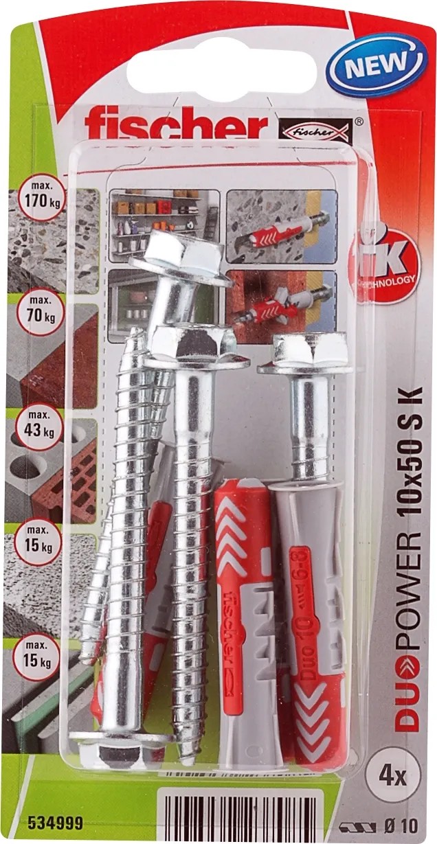 Fischer Duopower 10x50 S K dübel, csavarokkal, különböző építőanyagokhoz alkalmas. Fischer Duopower 10x50 S K dübel, csavarokkal, különböző építőanyagokhoz alkalmas.
