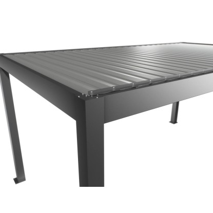 Biohort Pergola 5x3 m kvarc-ezüst színben, a lamellák és a szerkezet részletes nézete. Biohort Pergola 5x3 m kvarc-ezüst színben, a lamellák és a szerkezet részletes nézete.