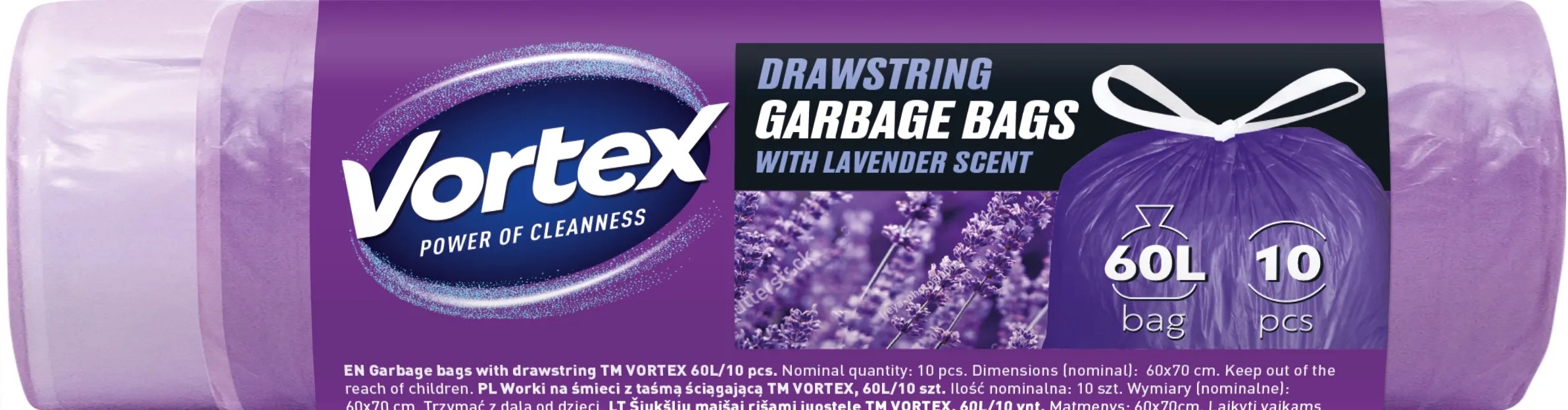 Vortex Zsinóros szemeteszsák HDPE lila levendula illatú 60 cm x 70 cm 60l/10db Vortex Zsinóros szemeteszsák HDPE lila levendula illatú 60 cm x 70 cm 60l/10db