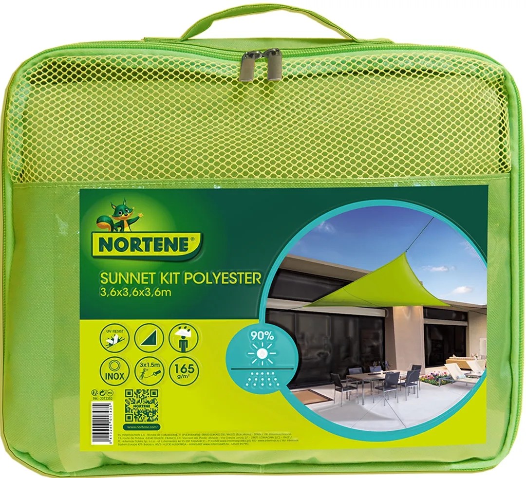 Sunnet Kit polyester napvitorla zöld 3,6 m x 3,6 m x 3,6 m Sunnet Kit polyester napvitorla zöld 3,6 m x 3,6 m x 3,6 m