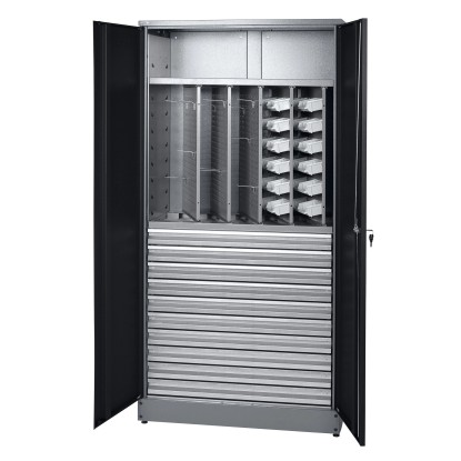 Küpper anyagtároló szekrény 2 ajtó 10 fiók 180 x 91 x 45 cm fekete-világosszürke Küpper anyagtároló szekrény 2 ajtó 10 fiók 180 x 91 x 45 cm fekete-világosszürke