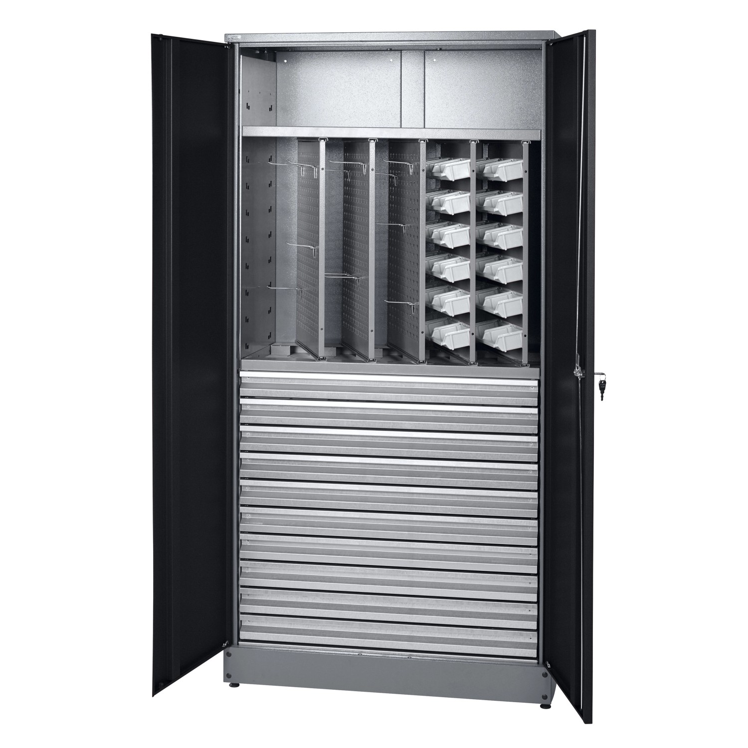 Küpper anyagtároló szekrény 2 ajtó 10 fiók 180 x 91 x 45 cm fekete-világosszürke Küpper anyagtároló szekrény 2 ajtó 10 fiók 180 x 91 x 45 cm fekete-világosszürke