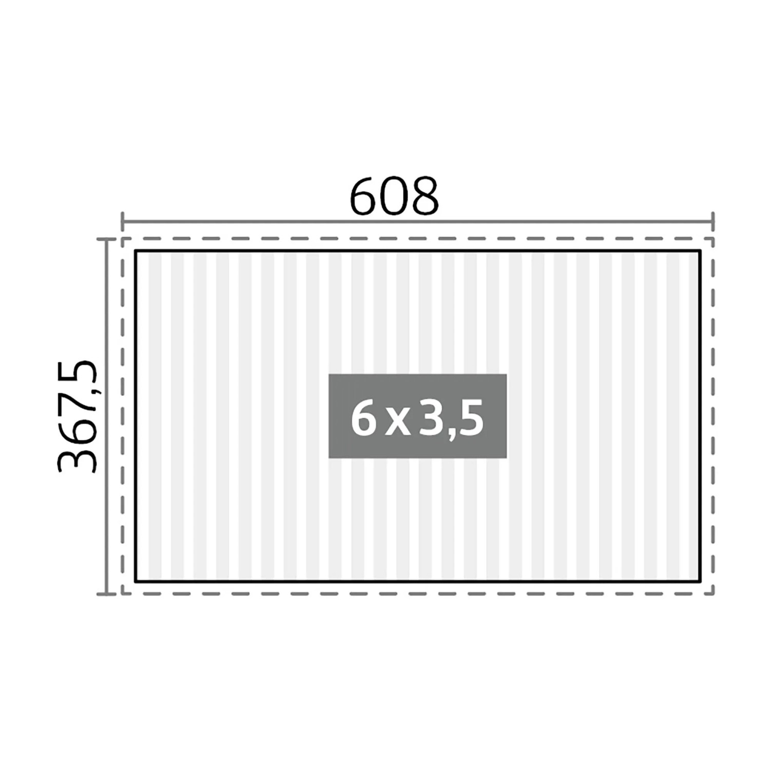 A Biohort 6 x 3,5 m-es sötétszürke-ezüst pergolájának vázlata méretekkel. A Biohort 6 x 3,5 m-es sötétszürke-ezüst pergolájának vázlata méretekkel.