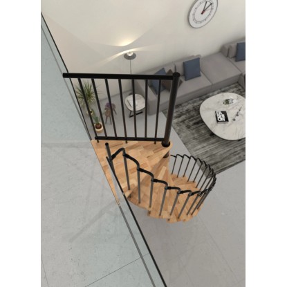 Minka Paris csigalépcső, bükk/fekete, 140 cm átmérő. Elegáns beltéri lépcső fa lépcsőfokokkal és fekete korláttal. Minka Paris csigalépcső, bükk/fekete, 140 cm átmérő. Elegáns beltéri lépcső fa lépcsőfokokkal és fekete korláttal.