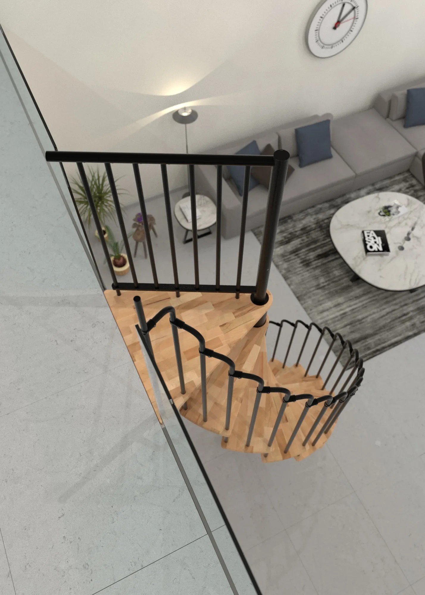 Minka Paris csigalépcső, bükk/fekete, 140 cm átmérő. Elegáns beltéri lépcső fa lépcsőfokokkal és fekete korláttal. Minka Paris csigalépcső, bükk/fekete, 140 cm átmérő. Elegáns beltéri lépcső fa lépcsőfokokkal és fekete korláttal.