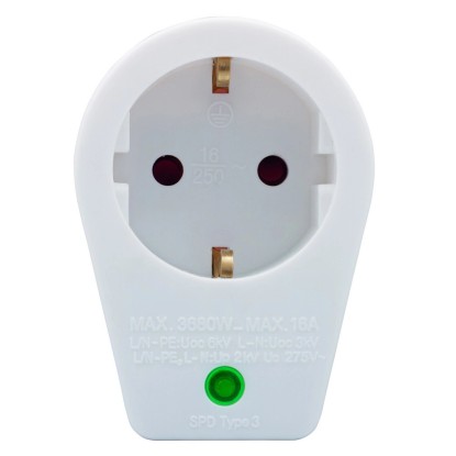 Földelt köztes csatlakozóaljzat túlfeszültség elleni védelemmel jelzőfénnyel Földelt köztes csatlakozóaljzat túlfeszültség elleni védelemmel jelzőfénnyel