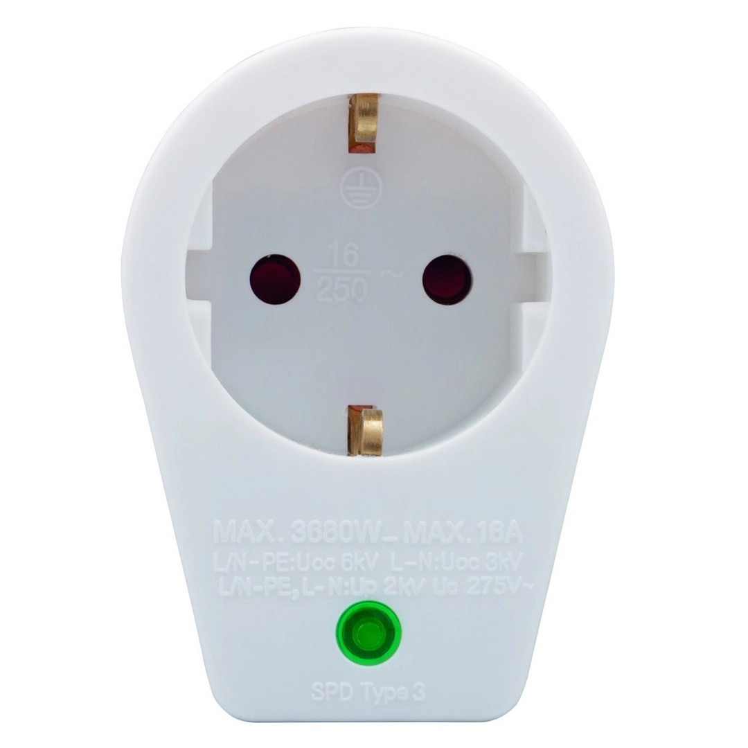 Földelt köztes csatlakozóaljzat túlfeszültség elleni védelemmel jelzőfénnyel Földelt köztes csatlakozóaljzat túlfeszültség elleni védelemmel jelzőfénnyel