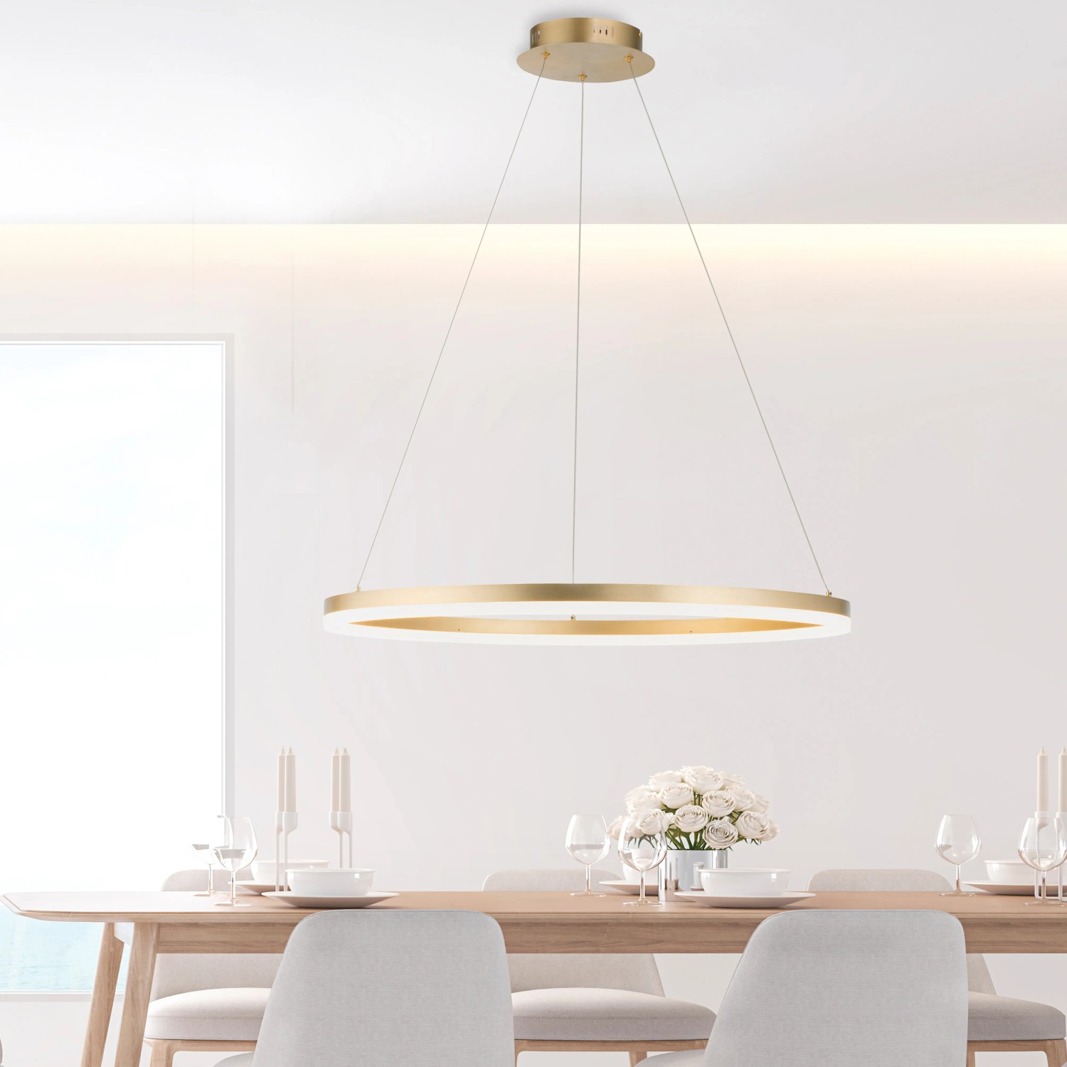Modern Paul Neuhaus Helia LED függőlámpa, 80 cm, matt sárgaréz étkezőasztal felett. Modern Paul Neuhaus Helia LED függőlámpa, 80 cm, matt sárgaréz étkezőasztal felett.
