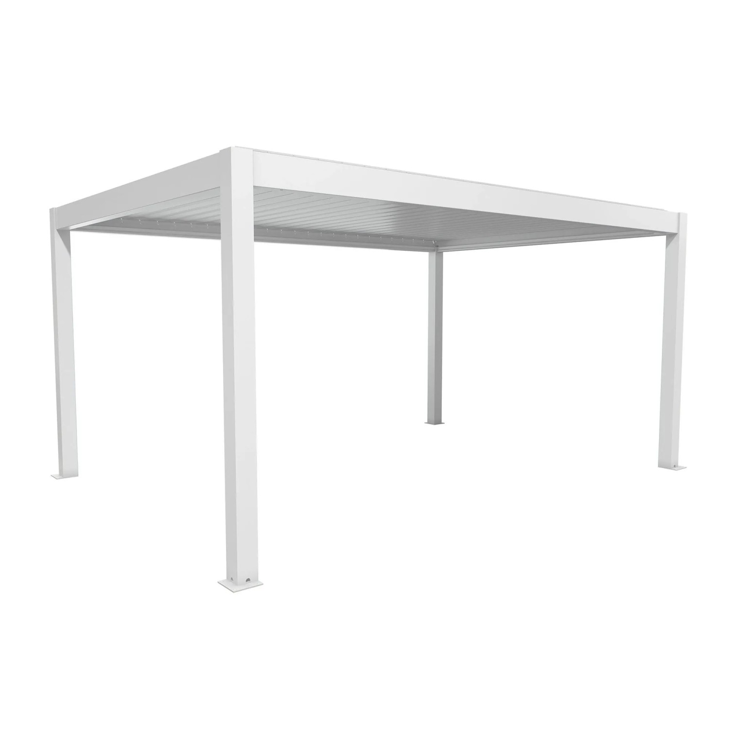Fehér Biohort Pergola 5 x 3,5 m, egy modern lamellás teraszfedés. Fehér Biohort Pergola 5 x 3,5 m, egy modern lamellás teraszfedés.