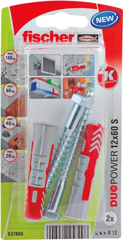 Fischer Duopower univerzális tiplik, 12 mm, 2 db-os csomag. Tiplik a biztonságos rögzítéshez különböző anyagokban. Fischer Duopower univerzális tiplik, 12 mm, 2 db-os csomag. Tiplik a biztonságos rögzítéshez különböző anyagokban.