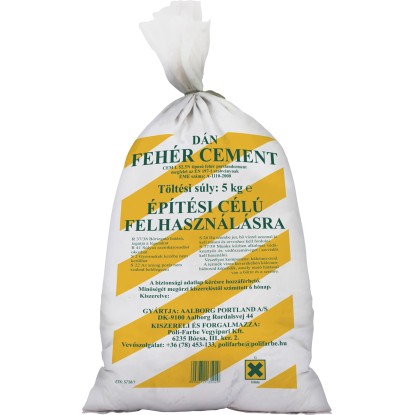 Fehér cement 5 kg-os zsák, finomra őrölve betonhoz, habarcshoz és vakolathoz. Fehér cement 5 kg-os zsák, finomra őrölve betonhoz, habarcshoz és vakolathoz.