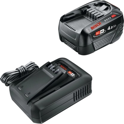 Bosch Starter szett 18 V-os akkumulátorral (4,0 Ah) és töltővel elektromos szerszámokhoz. Bosch Starter szett 18 V-os akkumulátorral (4,0 Ah) és töltővel elektromos szerszámokhoz.