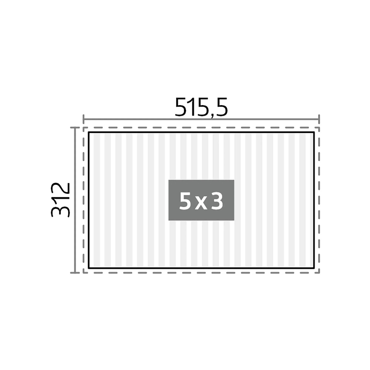 A Biohort 5x3 m-es kvarc-ezüst pergola vázlata, méretek 515,5 x 312 cm. A Biohort 5x3 m-es kvarc-ezüst pergola vázlata, méretek 515,5 x 312 cm.