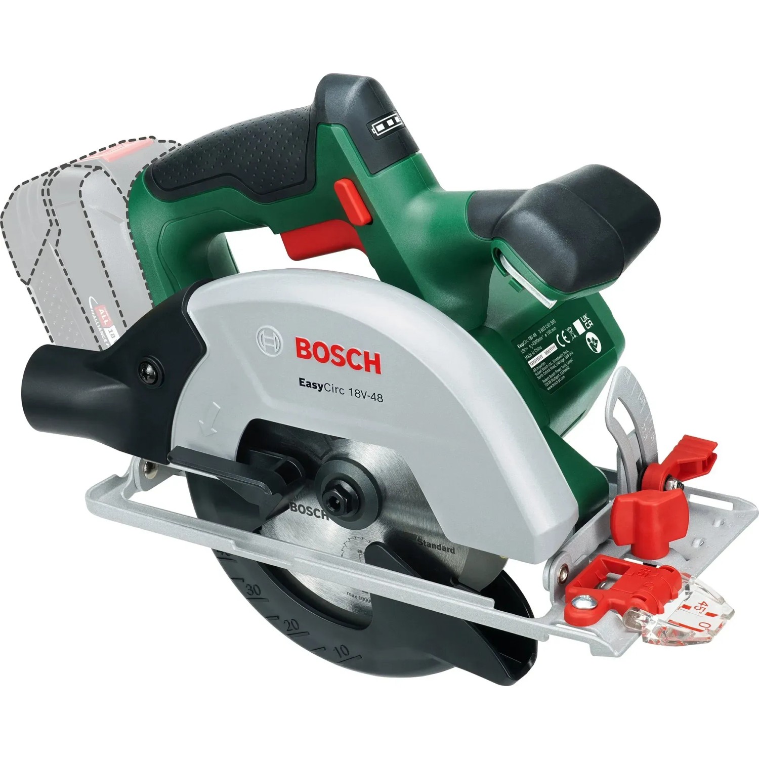 Bosch EasyCirc 18V-48 akkus kézi körfűrész (akku nélkül) zöld és szürke színben. Bosch EasyCirc 18V-48 akkus kézi körfűrész (akku nélkül) zöld és szürke színben.