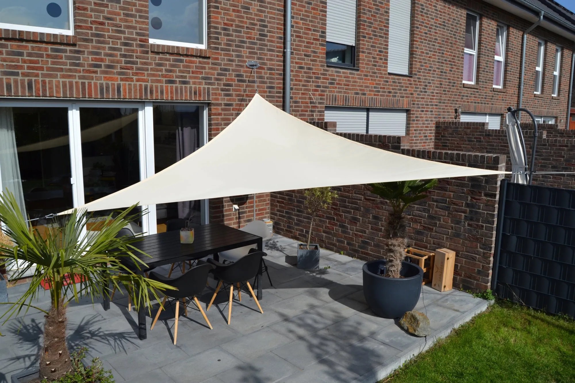 Floracord háromszögletű napvitorla világos elefántcsont 360 cm esővédővel Floracord háromszögletű napvitorla világos elefántcsont 360 cm esővédővel