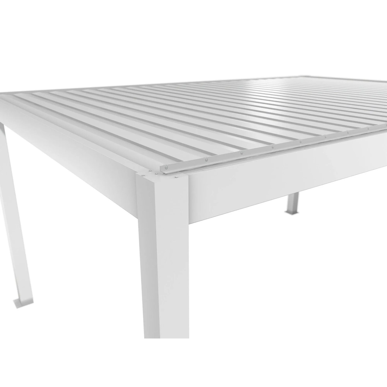 A fehér Biohort 5 x 3,5 m-es pergola részlete lamellás tetővel. A fehér Biohort 5 x 3,5 m-es pergola részlete lamellás tetővel.