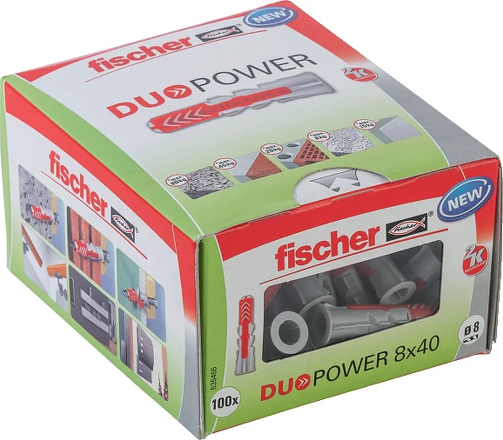 Fischer DuoPower 8x40 mm-es tiplik, 100 darabos csomag az eredeti csomagolásban. Fischer DuoPower 8x40 mm-es tiplik, 100 darabos csomag az eredeti csomagolásban.