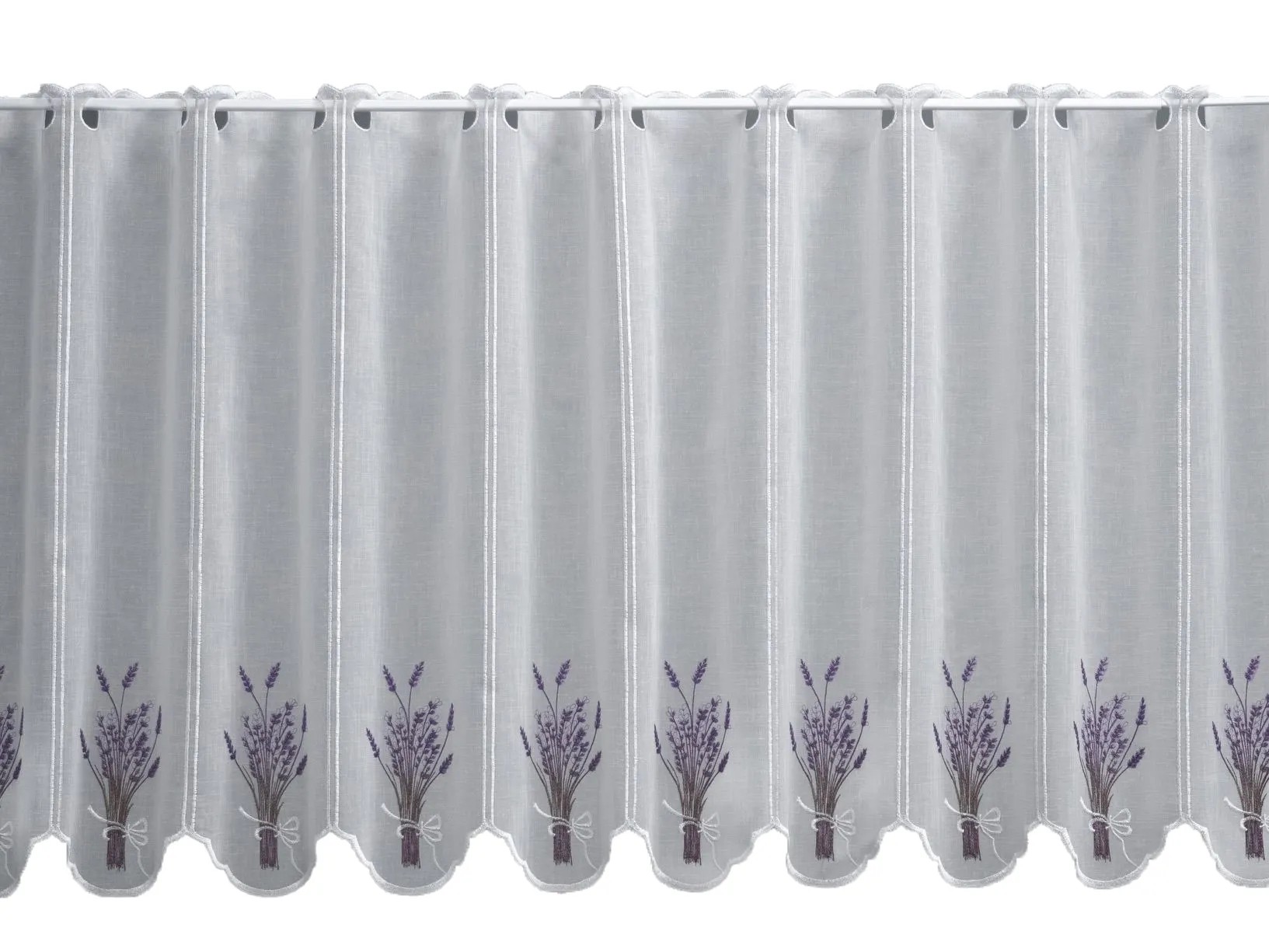 Vitrázsfüggöny V597 45 cm magas levendulamintás méteráru Vitrázsfüggöny V597 45 cm magas levendulamintás méteráru