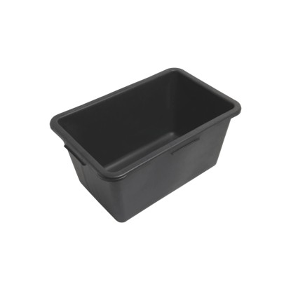 Fekete műanyag habarcsos láda (40 l) négy fogantyúval. Fekete műanyag habarcsos láda (40 l) négy fogantyúval.