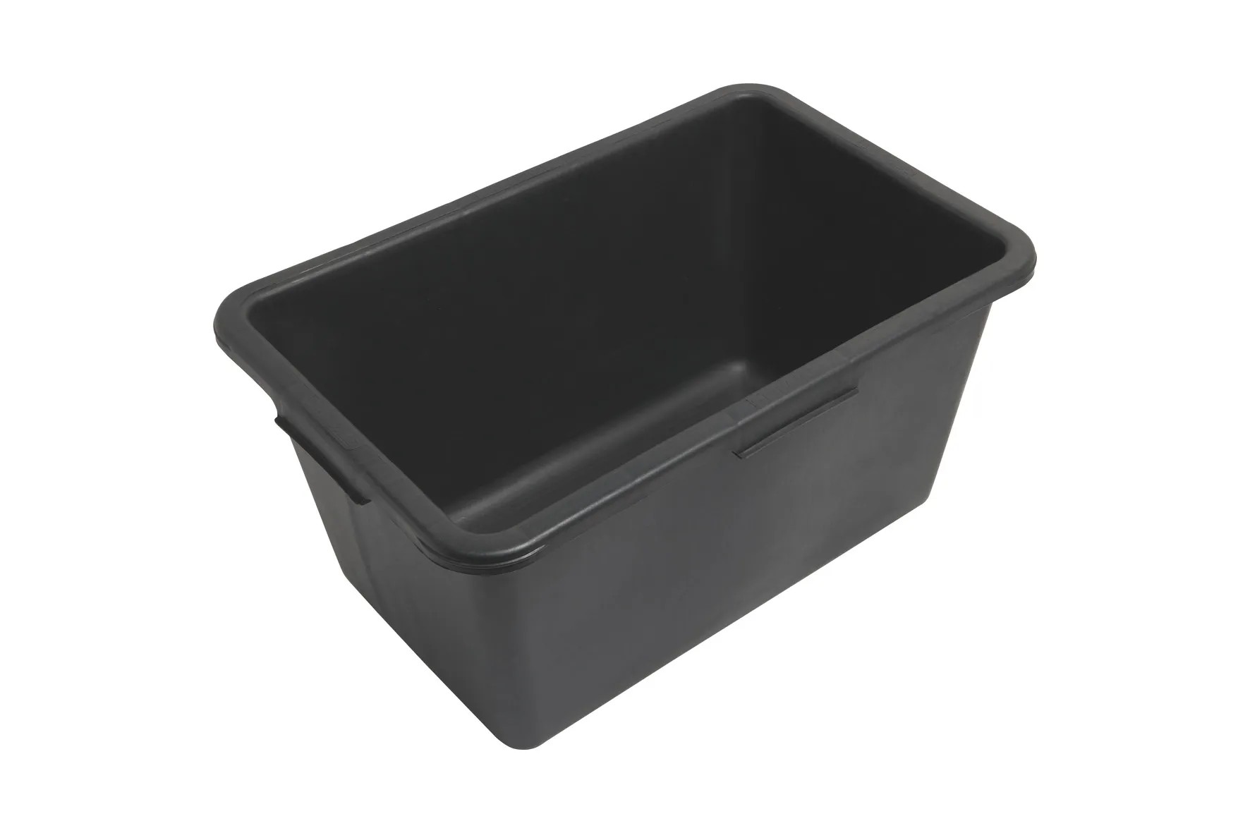 Fekete műanyag habarcsos láda (40 l) négy fogantyúval. Fekete műanyag habarcsos láda (40 l) négy fogantyúval.