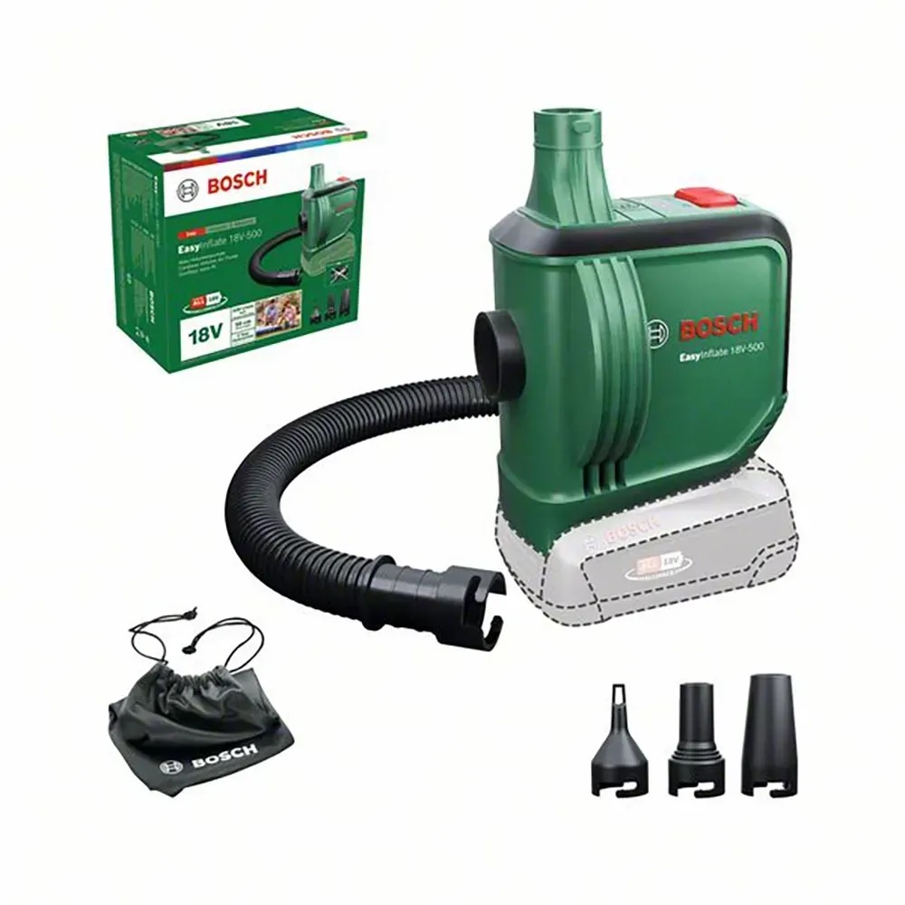 Bosch EasyInflate 18V-500 akkus légpumpa tömlővel, fúvókákkal és táskával. Bosch EasyInflate 18V-500 akkus légpumpa tömlővel, fúvókákkal és táskával.