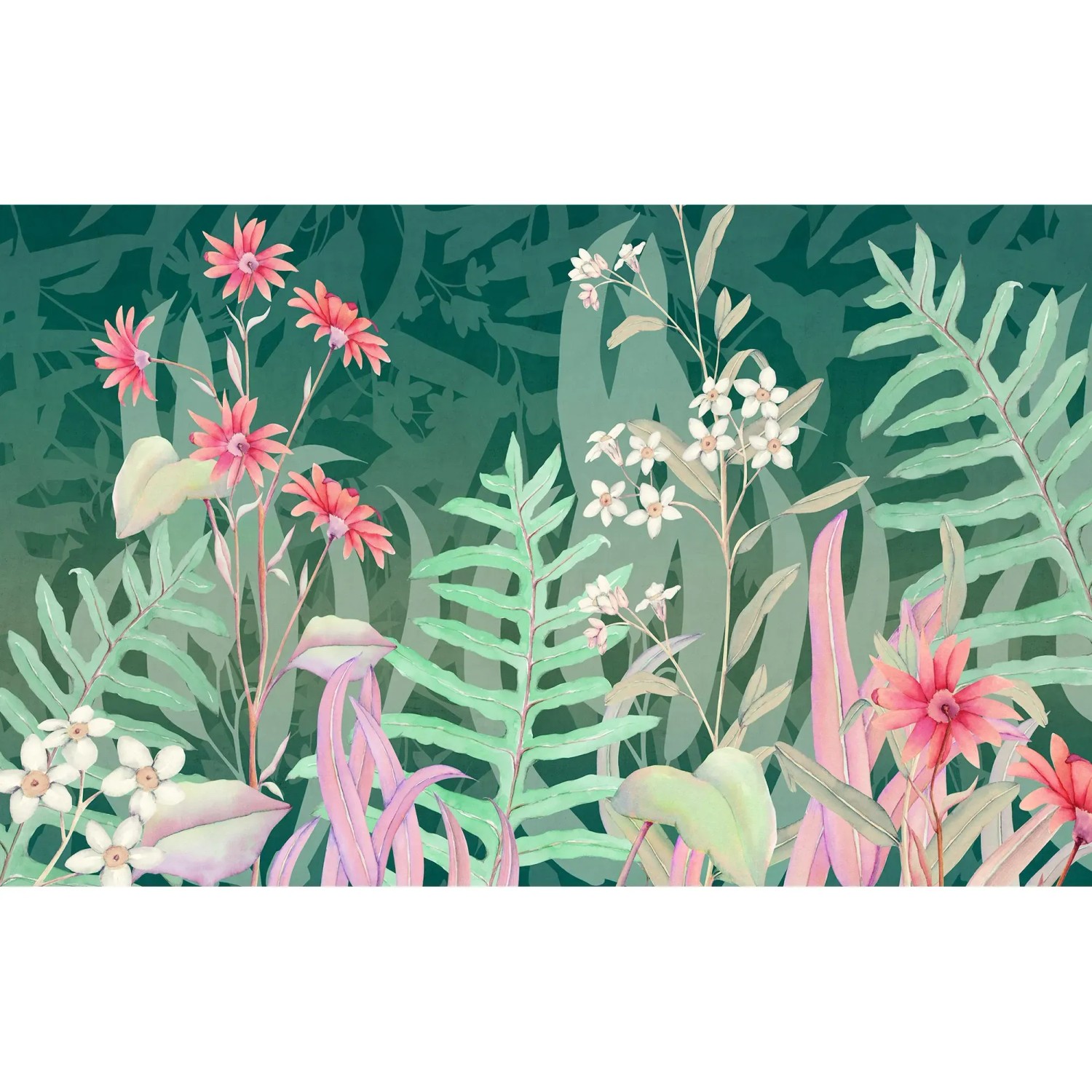 Komar fátyoltapéta The Flower Duet 400 cm x 250 cm zöld Komar fátyoltapéta The Flower Duet 400 cm x 250 cm zöld