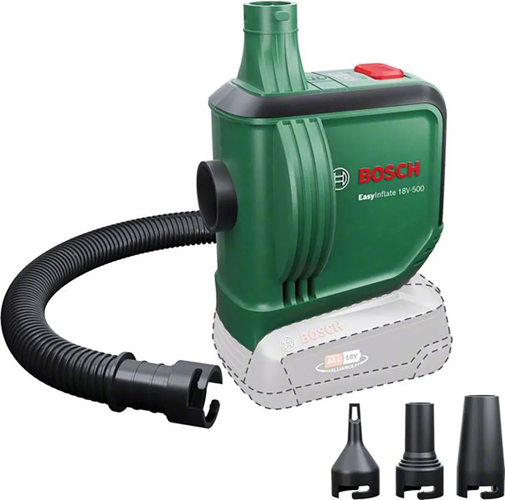 Bosch EasyInflate 18V-500 akkus légpumpa tömlővel és fúvókákkal, matracokhoz, medencékhez. Bosch EasyInflate 18V-500 akkus légpumpa tömlővel és fúvókákkal, matracokhoz, medencékhez.