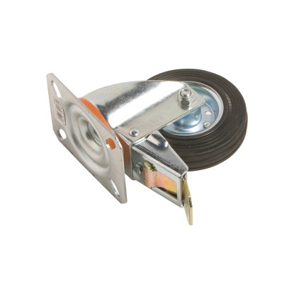 Önbeálló szállítógörgő gumikerékkel és rögzítővel, 100 mm, 70 kg Önbeálló szállítógörgő gumikerékkel és rögzítővel, 100 mm, 70 kg