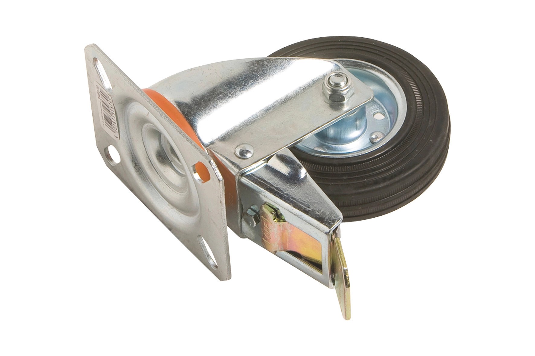 Önbeálló szállítógörgő gumikerékkel és rögzítővel, 100 mm, 70 kg Önbeálló szállítógörgő gumikerékkel és rögzítővel, 100 mm, 70 kg