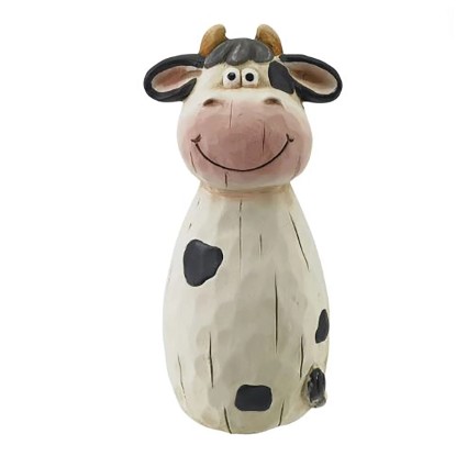 Dekor-figura kerítésen ülő tehén terrakotta 22,5 cm fekete-fehér Dekor-figura kerítésen ülő tehén terrakotta 22,5 cm fekete-fehér