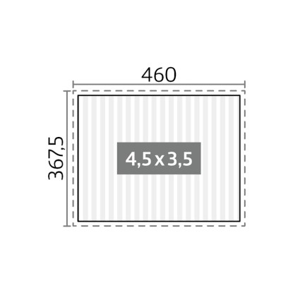 A Biohort Pergola vázlata, 4,5 x 3,5 m, kvarc fehér, méretekkel. Teraszfedés. A Biohort Pergola vázlata, 4,5 x 3,5 m, kvarc fehér, méretekkel. Teraszfedés.