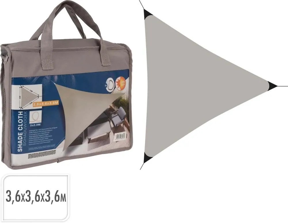 Napvitorla 3,6 m x 3,6 m x 3,6 m taupe színű poliészter Napvitorla 3,6 m x 3,6 m x 3,6 m taupe színű poliészter