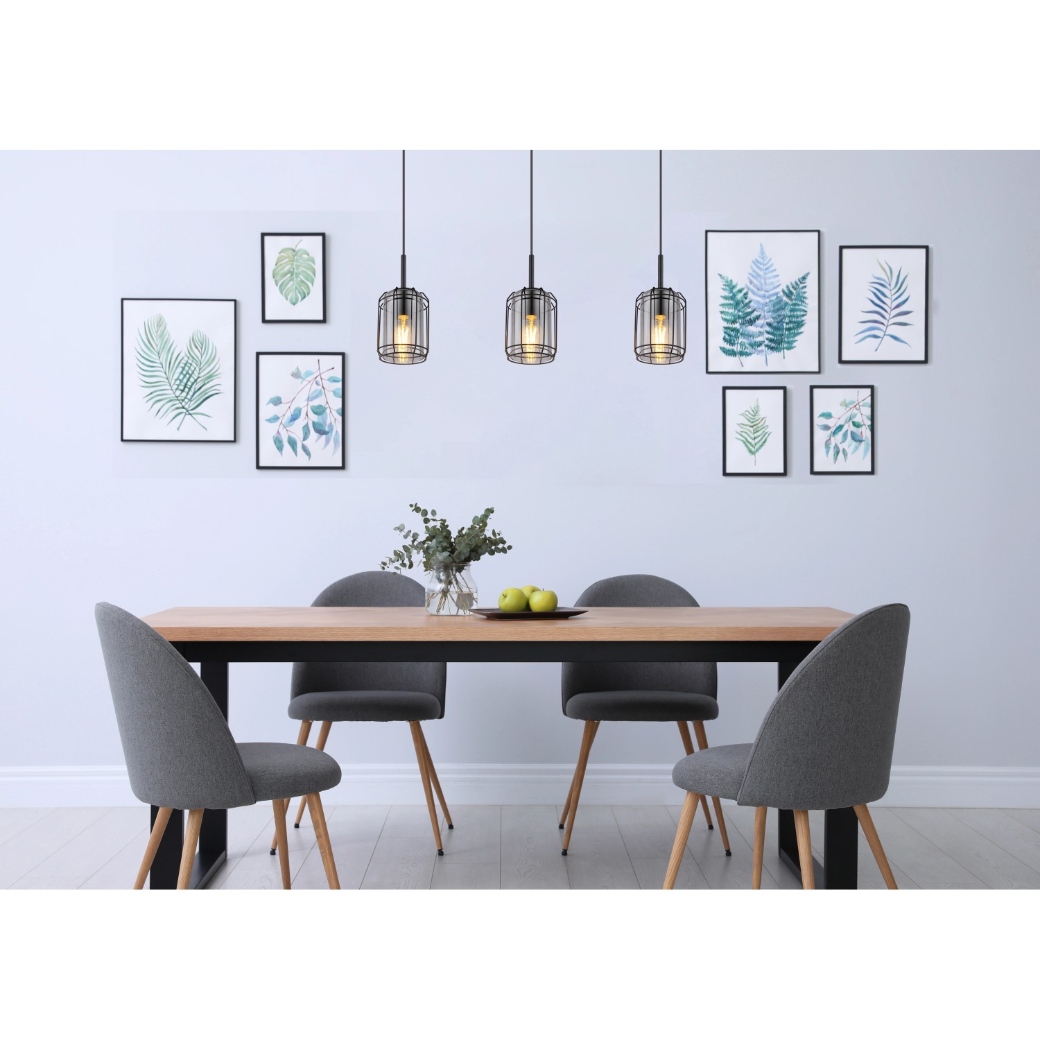 Globo Kammi függőlámpa 3 izzós fekete matt füstszínű 770 mm x 130 mm x 1200 mm Globo Kammi függőlámpa 3 izzós fekete matt füstszínű 770 mm x 130 mm x 1200 mm