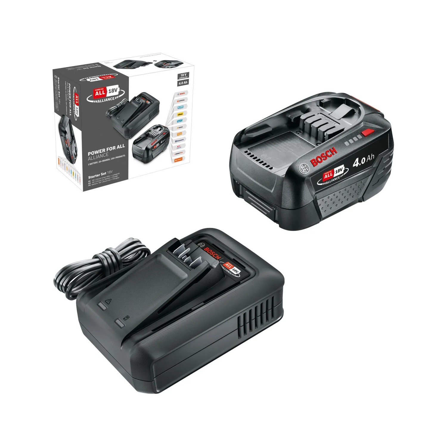 Bosch 18V indítókészlet 4,0 Ah akkumulátorral és töltővel elektromos szerszámokhoz. Bosch 18V indítókészlet 4,0 Ah akkumulátorral és töltővel elektromos szerszámokhoz.