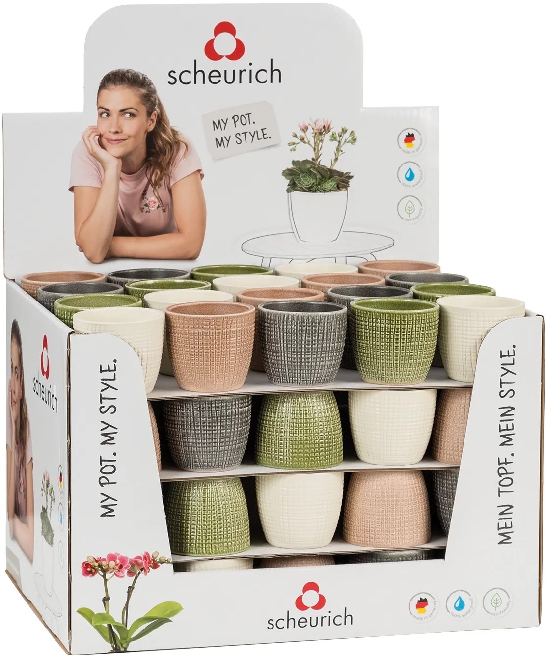 Scheurich Corteza virágcserepek, Ø 9,6 cm, válogatott színek kiskereskedelmi csomagolásban. Scheurich Corteza virágcserepek, Ø 9,6 cm, válogatott színek kiskereskedelmi csomagolásban.