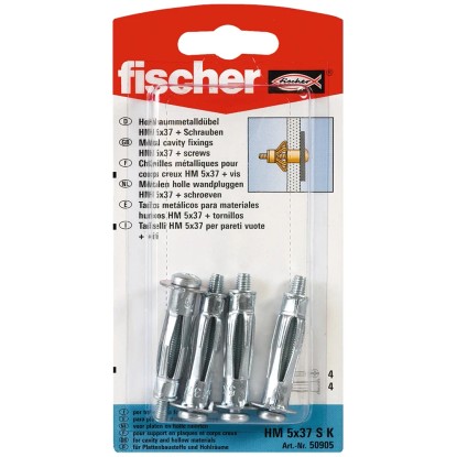 Fischer HM 5x37 SK fém üreges falidugó csavarokkal (4 db) gipszkartonhoz és üreges falakhoz. Fischer HM 5x37 SK fém üreges falidugó csavarokkal (4 db) gipszkartonhoz és üreges falakhoz.
